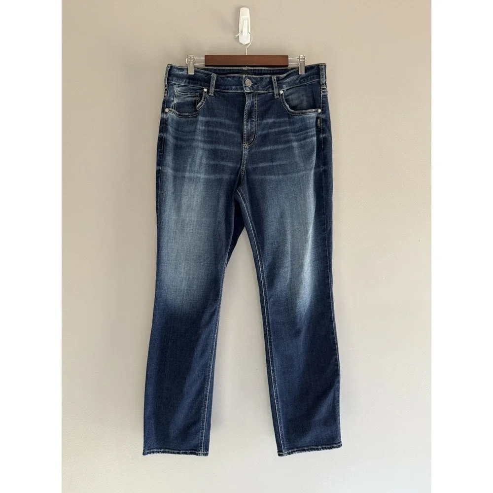 Silver Jeans Avery Straight Stretch Denim Blue Womens 16W High Rise Dark Wash - Picture 5 of 16